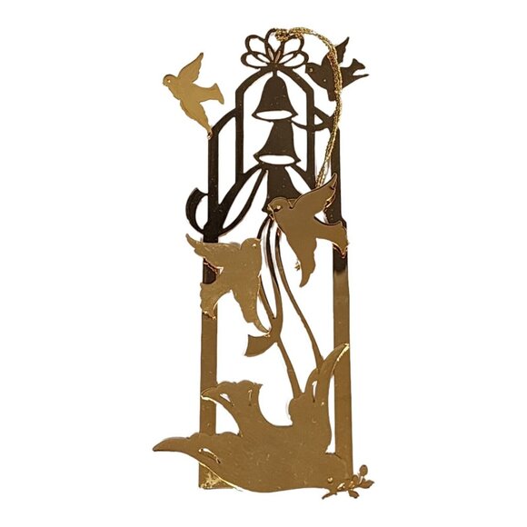 VTG Tamerlane 24kt Gold Finish Christmas Tree Hanging Ornament Doves Bird Bells - Picture 4 of 7